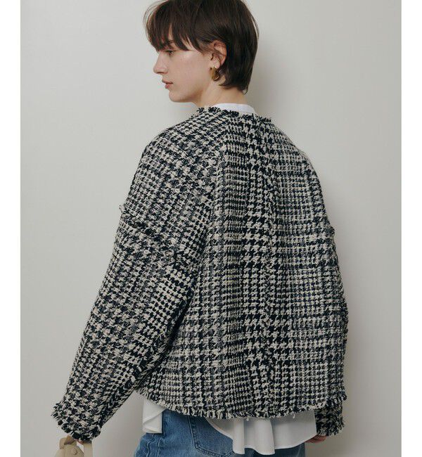 allureville「ハウンドトゥースブロッキングジャケット」|ノーカラージャケット|