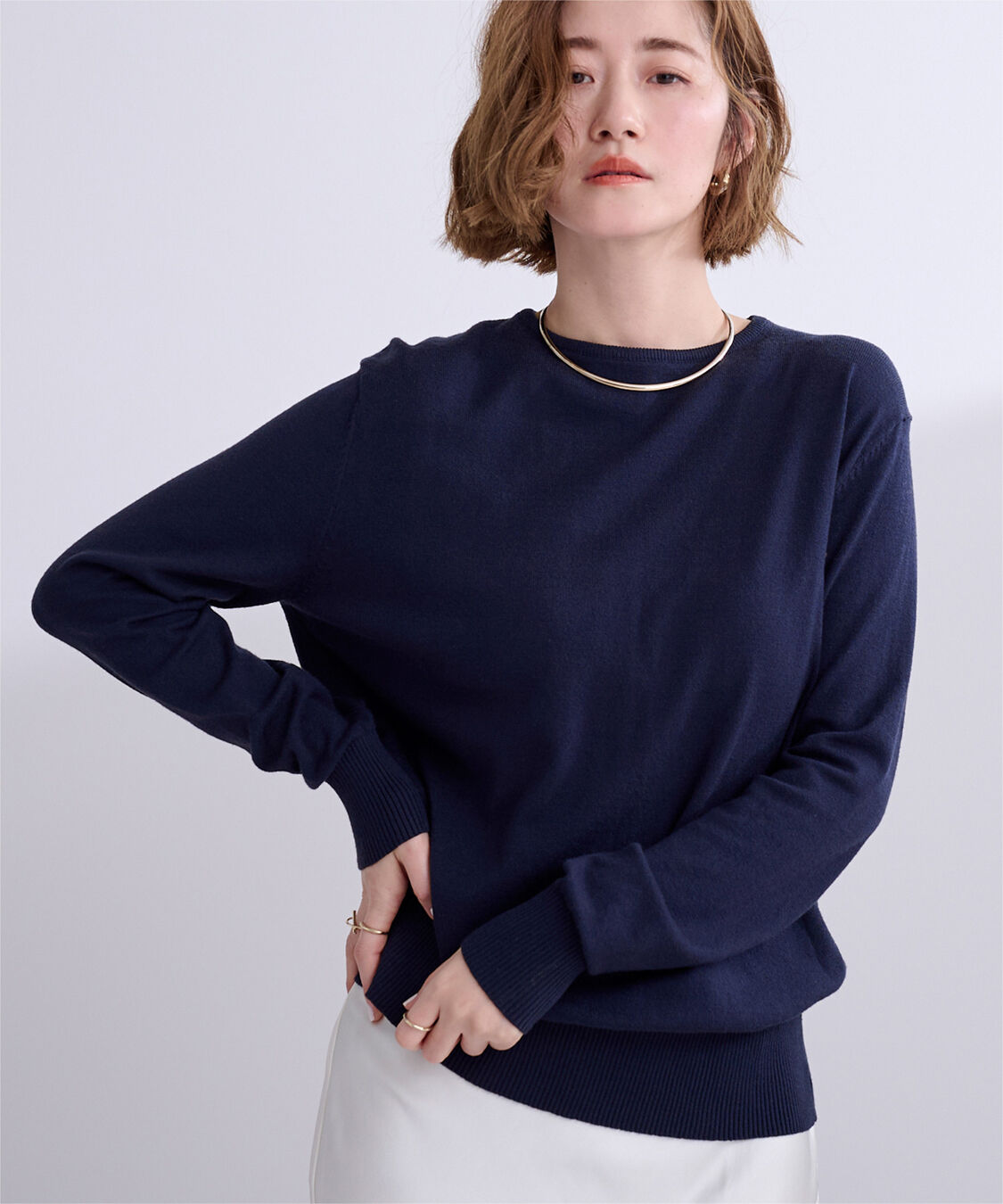 ur's「カシミヤタッチクルーネックニットトップス」|ニット・セーター|ネイビー