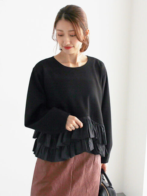 Te chichi「ティアードフリルヘムプルオーバー」|Tシャツ・カットソー|ブラック