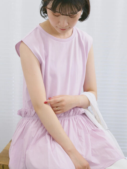 Samansa Mos2 blue「◎【接触冷感】ドッキングノースリーブプルオーバー」|Tシャツ・カットソー|