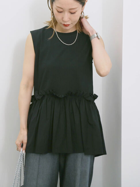 Samansa Mos2 blue「◎【接触冷感】ドッキングノースリーブプルオーバー」|Tシャツ・カットソー|