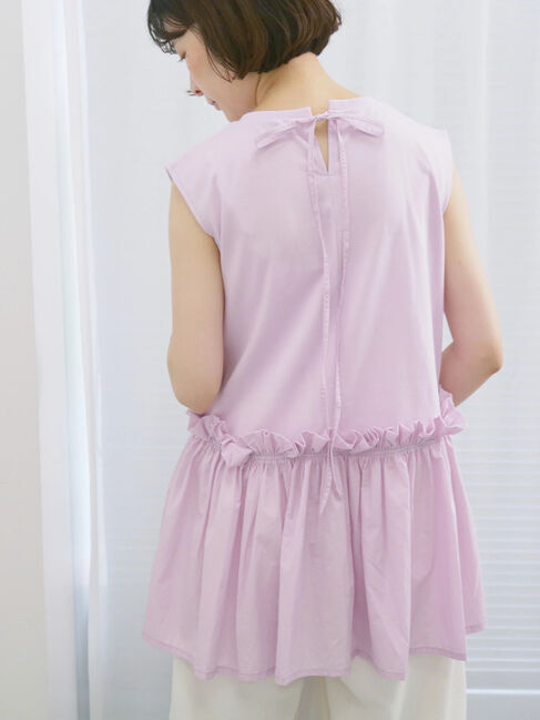 Samansa Mos2 blue「◎【接触冷感】ドッキングノースリーブプルオーバー」|Tシャツ・カットソー|