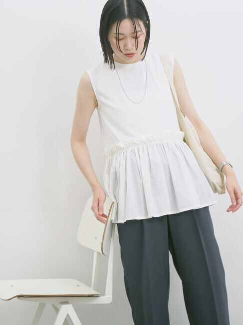 Samansa Mos2 blue「◎【接触冷感】ドッキングノースリーブプルオーバー」|Tシャツ・カットソー|