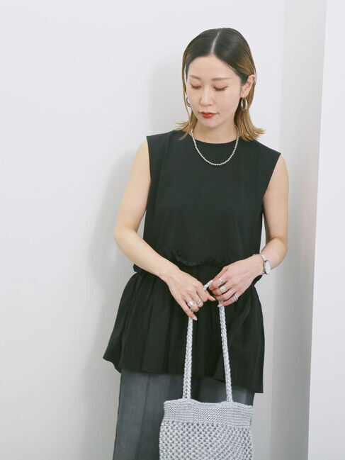 Samansa Mos2 blue「◎【接触冷感】ドッキングノースリーブプルオーバー」|Tシャツ・カットソー|