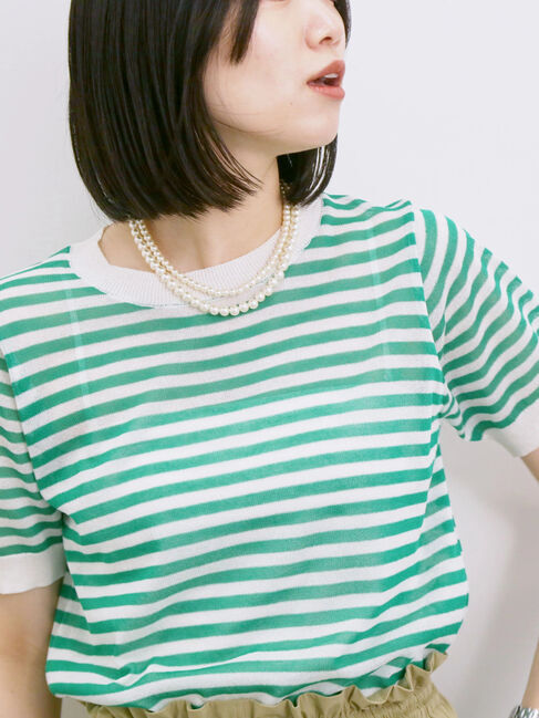 Samansa Mos2 blue「◎ボーダーニットプルオーバー」|ニット・セーター|