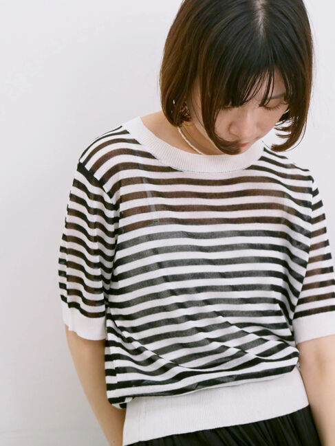 Samansa Mos2 blue「◎ボーダーニットプルオーバー」|ニット・セーター|