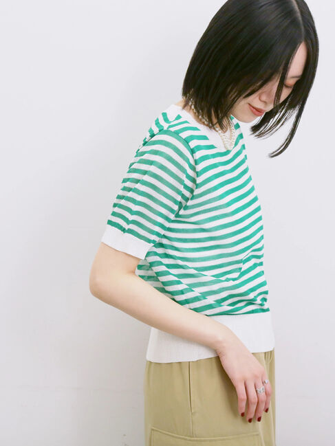 Samansa Mos2 blue「◎ボーダーニットプルオーバー」|ニット・セーター|