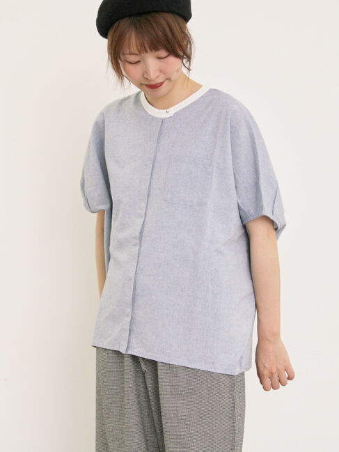 Samansa Mos2「【クールコットン】柄アソートクレリック袖タックブラウス」|シャツ・ブラウス|