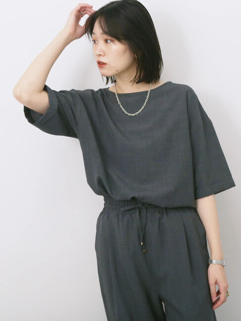 Samansa Mos2 blue「リネンタッチワイドブラウス」|シャツ・ブラウス|