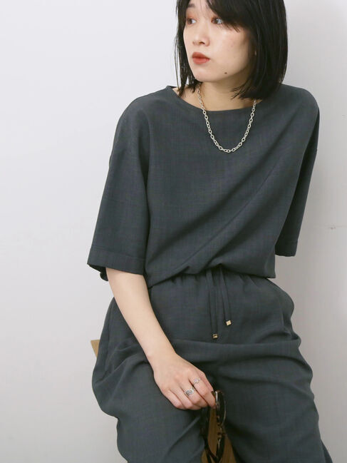 Samansa Mos2 blue「リネンタッチワイドブラウス」|シャツ・ブラウス|