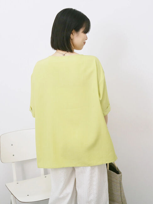 Samansa Mos2 blue「リネンタッチワイドブラウス」|シャツ・ブラウス|