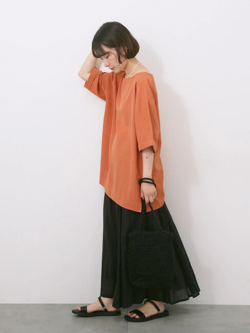 Samansa Mos2 blue「リネンタッチワイドブラウス」|シャツ・ブラウス|