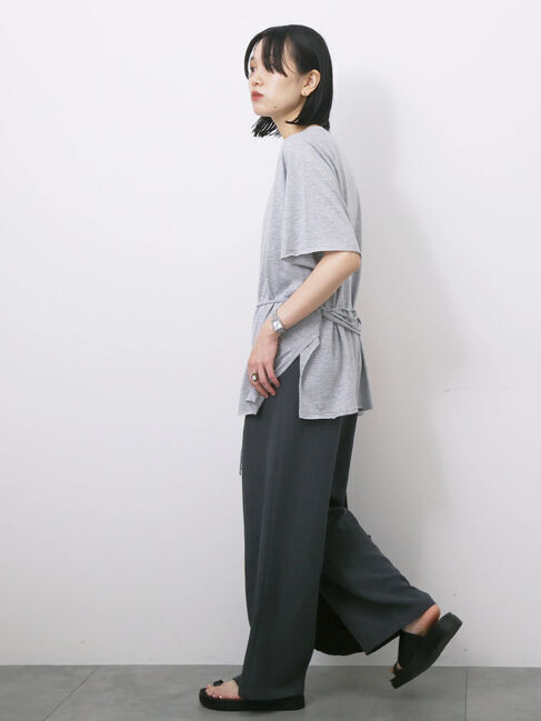 Samansa Mos2 blue「◎【接触冷感】ウエストリボンTシャツ」|Tシャツ・カットソー|