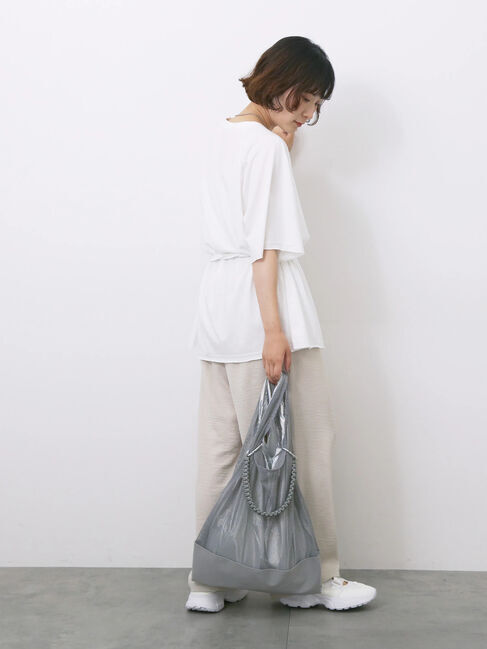 Samansa Mos2 blue「◎【接触冷感】ウエストリボンTシャツ」|Tシャツ・カットソー|