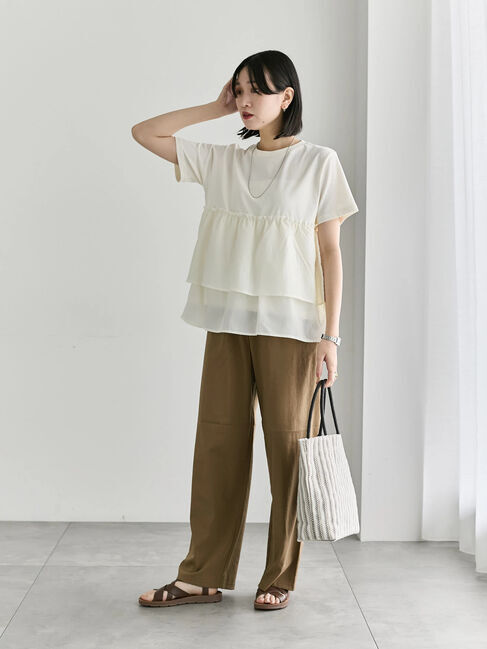 Samansa Mos2 blue「【接触冷感】ドッキングティアードプルオーバー」|Tシャツ・カットソー|