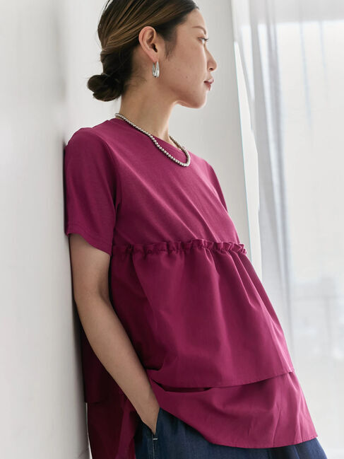 Samansa Mos2 blue「【接触冷感】ドッキングティアードプルオーバー」|Tシャツ・カットソー|プラム