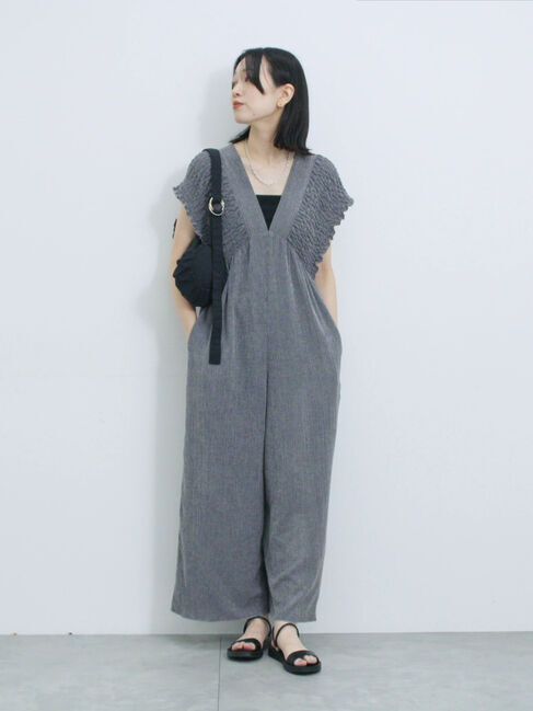Samansa Mos2 blue「楊柳ワイドロンパース」|その他|