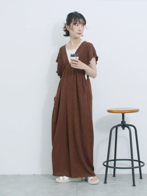 Samansa Mos2 blue「楊柳ワイドロンパース」|その他|