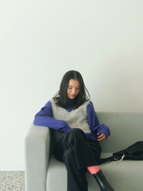 Samansa Mos2 blue「カットコールストレートパンツ」|その他|