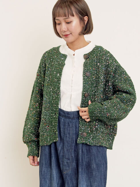 Samansa Mos2「カラーネップローゲージカーディガン」|カーディガン|グリーン