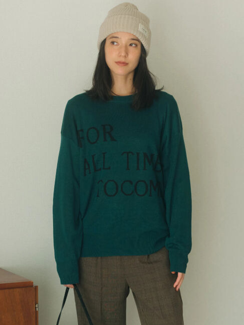 Samansa Mos2 blue「アソートロゴジャガードニットプルオーバー」|ニット・セーター|