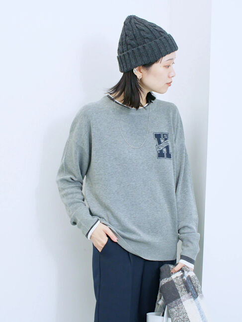 Samansa Mos2 blue「アソートロゴジャガードニットプルオーバー」|ニット・セーター|