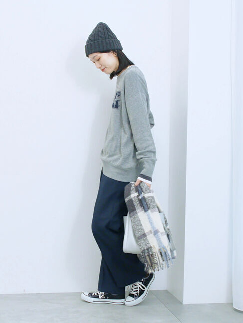 Samansa Mos2 blue「アソートロゴジャガードニットプルオーバー」|ニット・セーター|