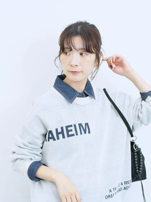 Samansa Mos2 blue「アソートロゴジャガードニットプルオーバー」|ニット・セーター|