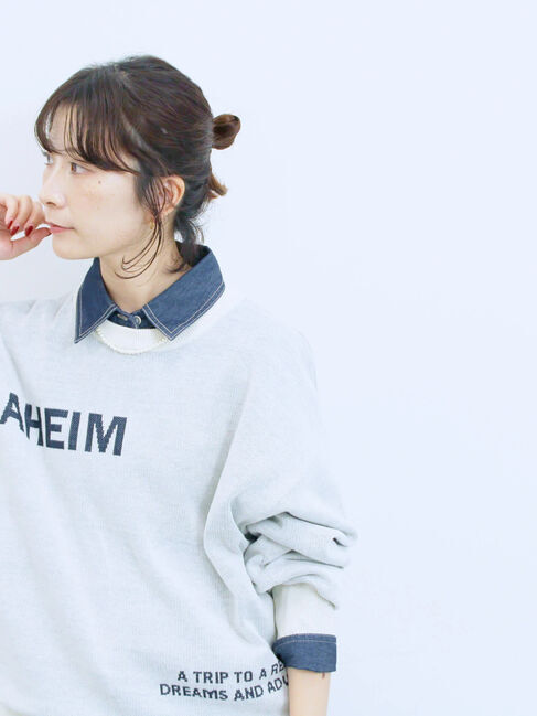 Samansa Mos2 blue「アソートロゴジャガードニットプルオーバー」|ニット・セーター|