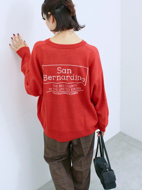 Samansa Mos2 blue「アソートロゴジャガードニットプルオーバー」|ニット・セーター|