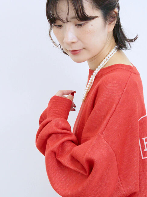 Samansa Mos2 blue「アソートロゴジャガードニットプルオーバー」|ニット・セーター|