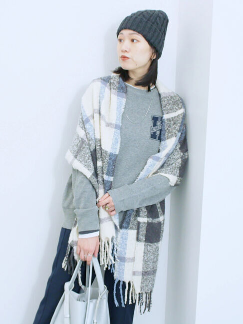 Samansa Mos2 blue「アソートロゴジャガードニットプルオーバー」|ニット・セーター|