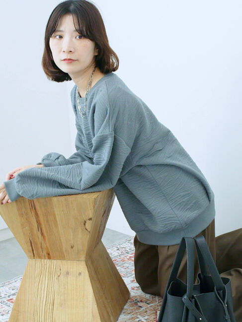 Samansa Mos2 blue「ジャガードダンボールプルオーバー」|Tシャツ・カットソー|