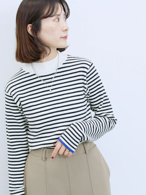 Samansa Mos2 blue「【Hug knit】リブハイネックプルオーバー」|ニット・セーター|