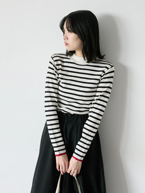 Samansa Mos2 blue「【Hug knit】リブハイネックプルオーバー」|ニット・セーター|