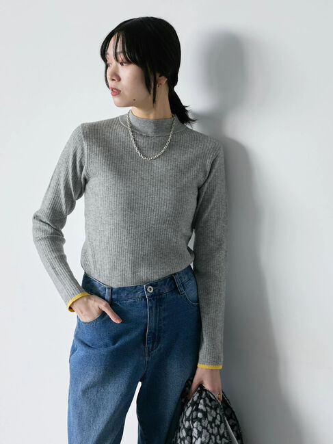 Samansa Mos2 blue「【Hug knit】リブハイネックプルオーバー」|ニット・セーター|