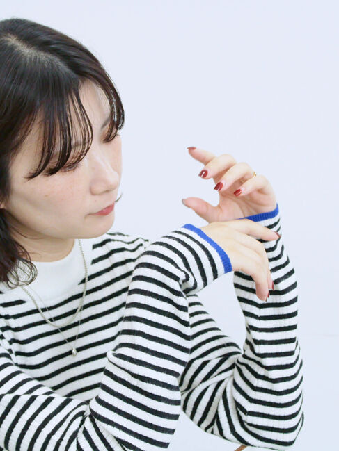 Samansa Mos2 blue「【Hug knit】リブハイネックプルオーバー」|ニット・セーター|