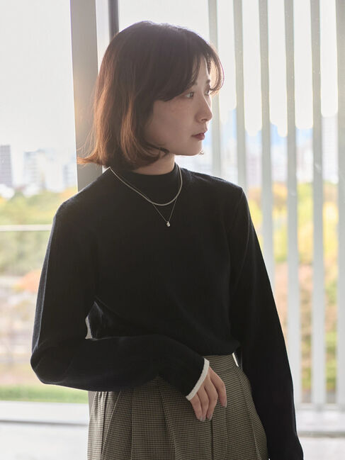 Samansa Mos2 blue「【Hug knit】リブハイネックプルオーバー」|ニット・セーター|ブラック