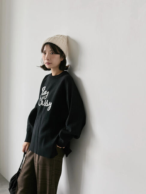 Samansa Mos2 blue「ロゴニットプルオーバー」|ニット・セーター|