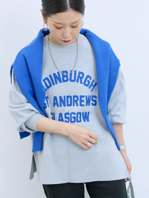 Samansa Mos2 blue「ロゴニットプルオーバー」|ニット・セーター|ＴＯＰグレー