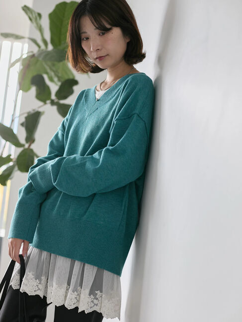 Samansa Mos2 blue「◎Vネックニットプルオーバー」|ニット・セーター|ブルー