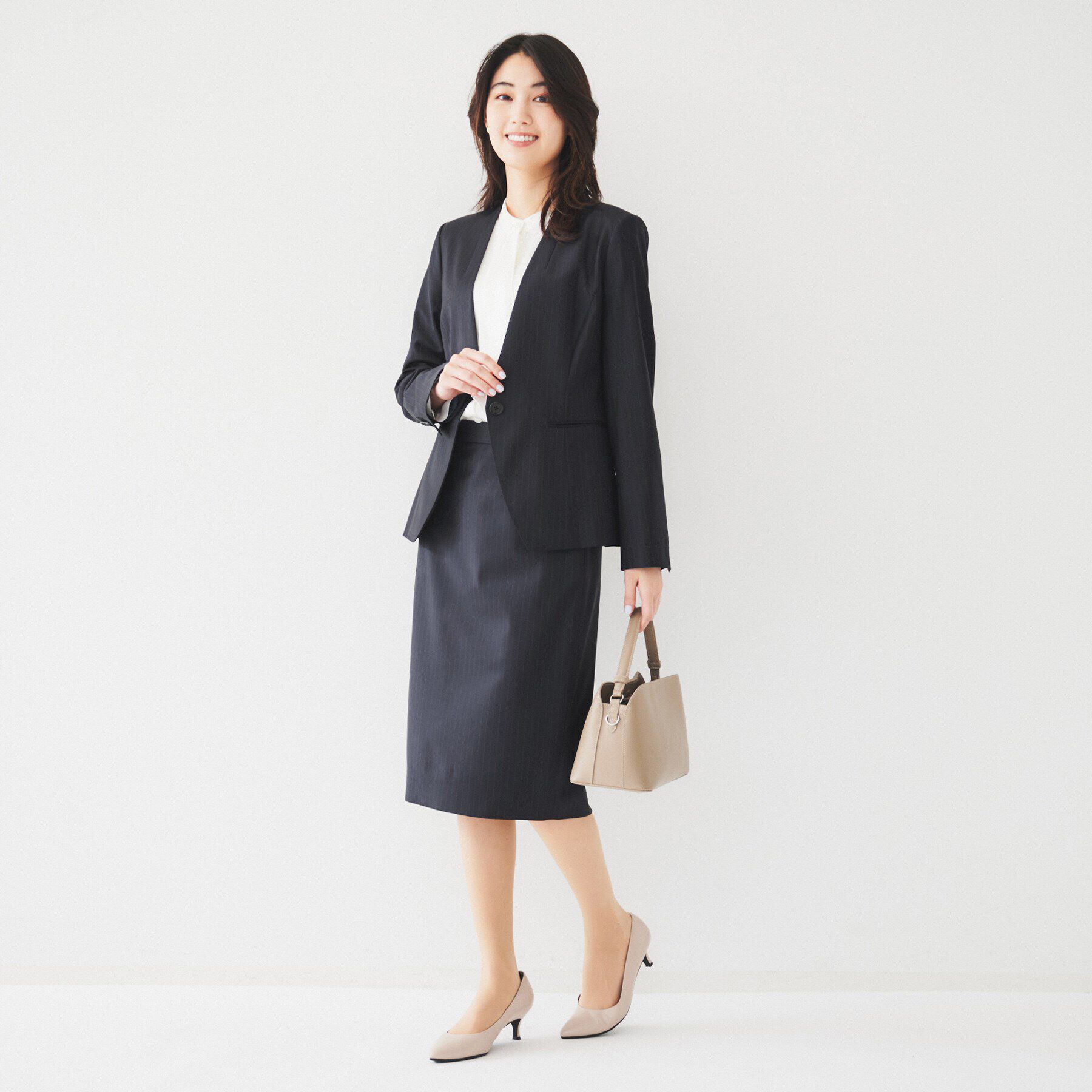 UNTITLED「【通勤スーツ】ウーステッド カラーレスジャケット」|ノーカラージャケット|