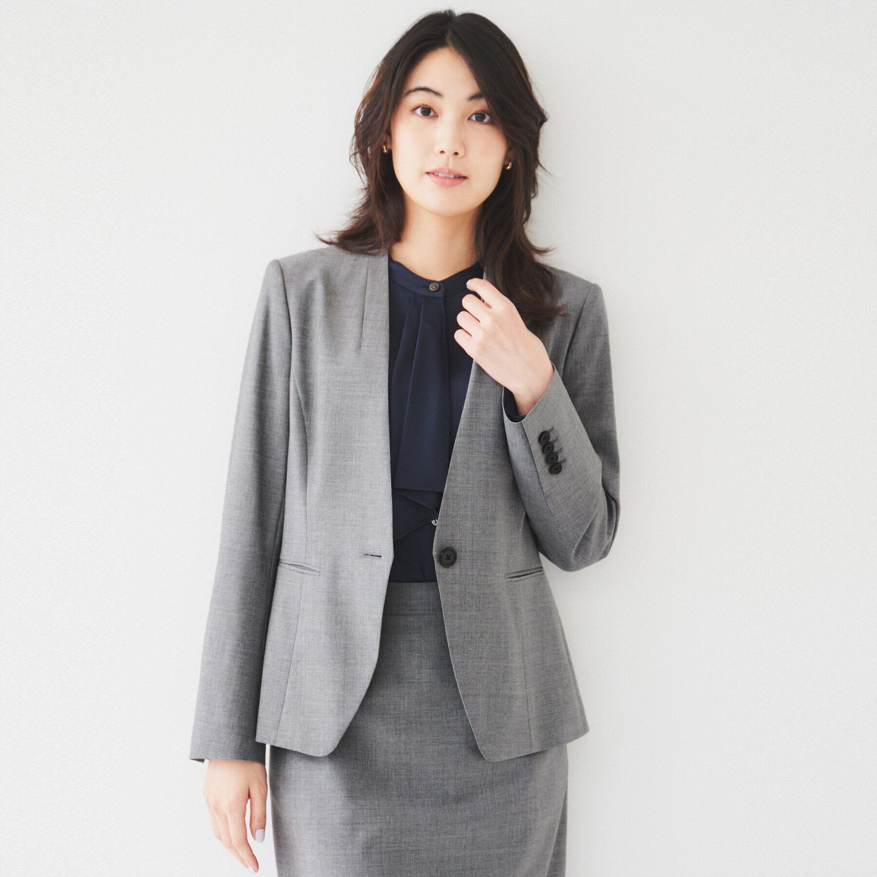 UNTITLED「【通勤スーツ】ウーステッド カラーレスジャケット」|ノーカラージャケット|