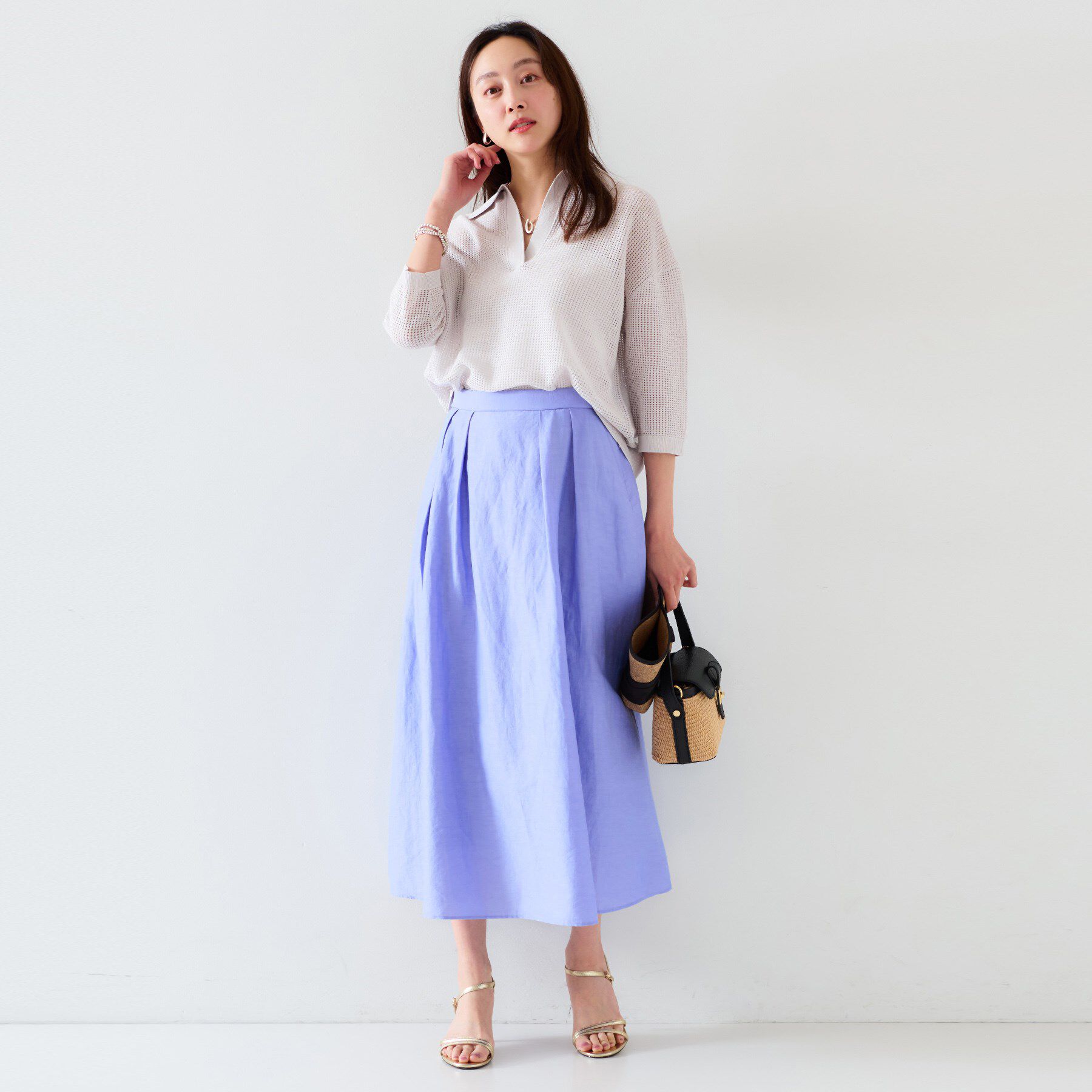 UNTITLED「【セットアップ可能/手洗い可】リネン混フレアスカート」|スカート|