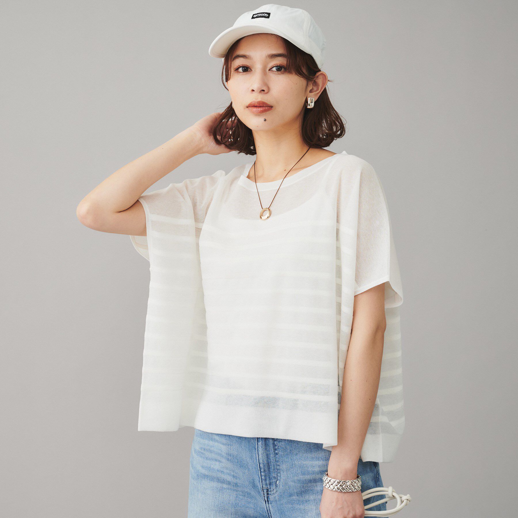 UNTITLED「【TRADITIONAL WEATHERWEAR】LYNE KNIT SHEERプルオーバー」|Tシャツ・カットソー|ホワイト(001)