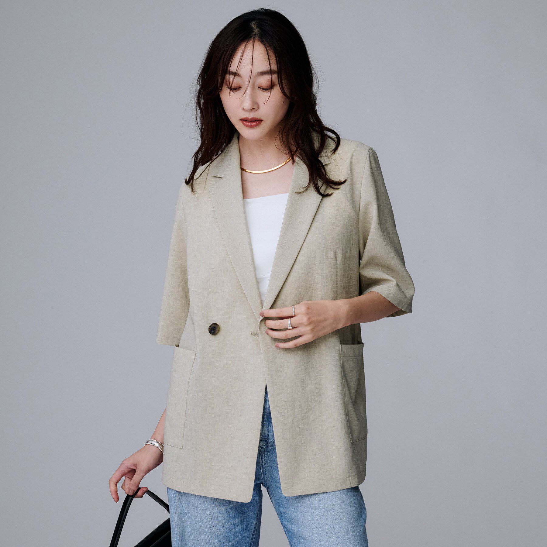 UNTITLED「【吸水速乾/洗える】ハーフスリーブジャケット」|テーラードジャケット|ベージュ(052)