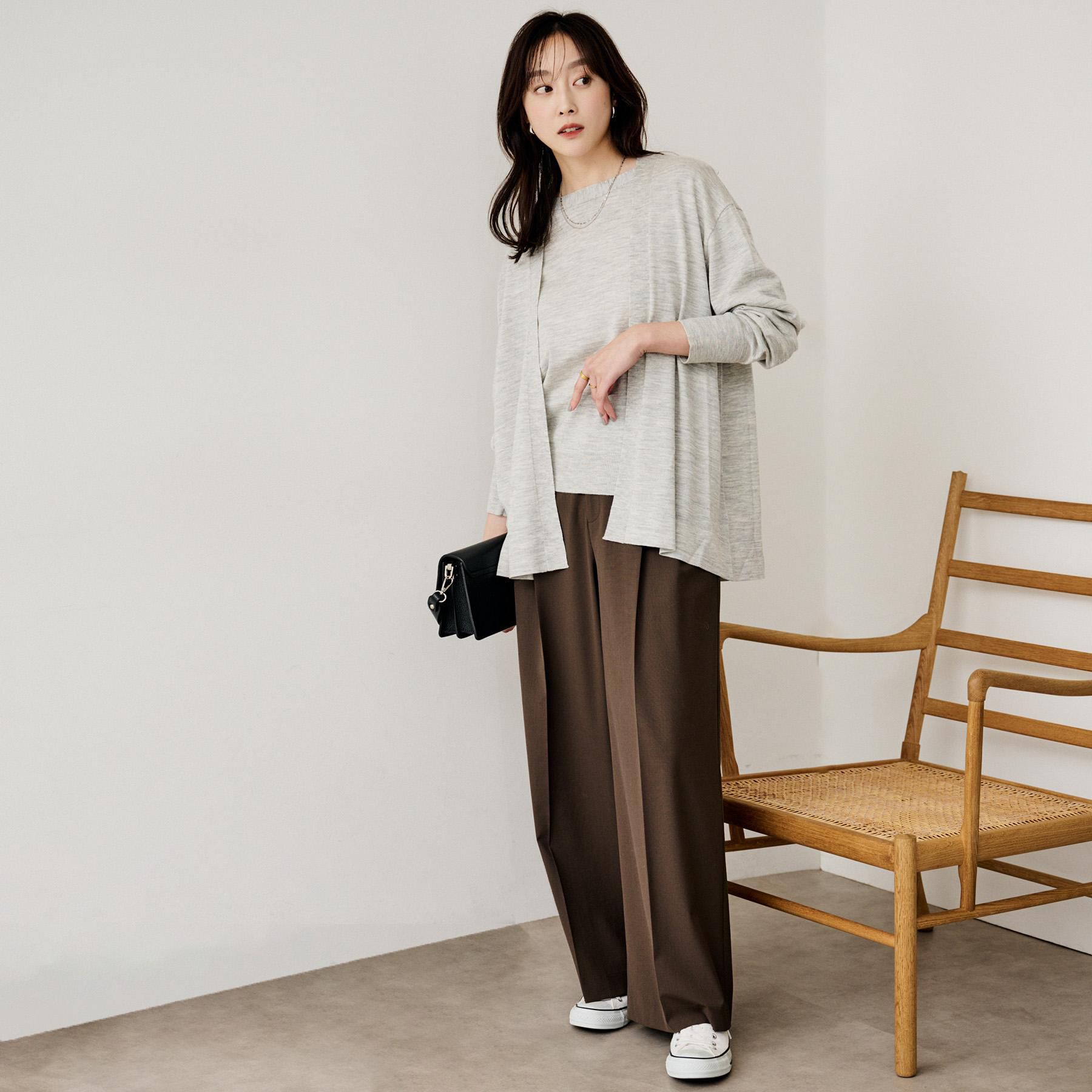 UNTITLED「【アンサンブル可/洗える/ボタンなし】シルクウールカシミヤ 着流しカーディガン」|カーディガン|