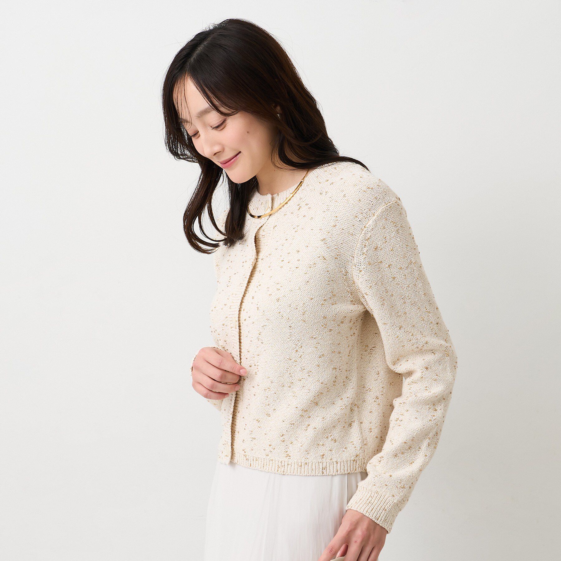 UNTITLED「【洗える/すっきり丈】ラメノット ニットカーディガン」|カーディガン|