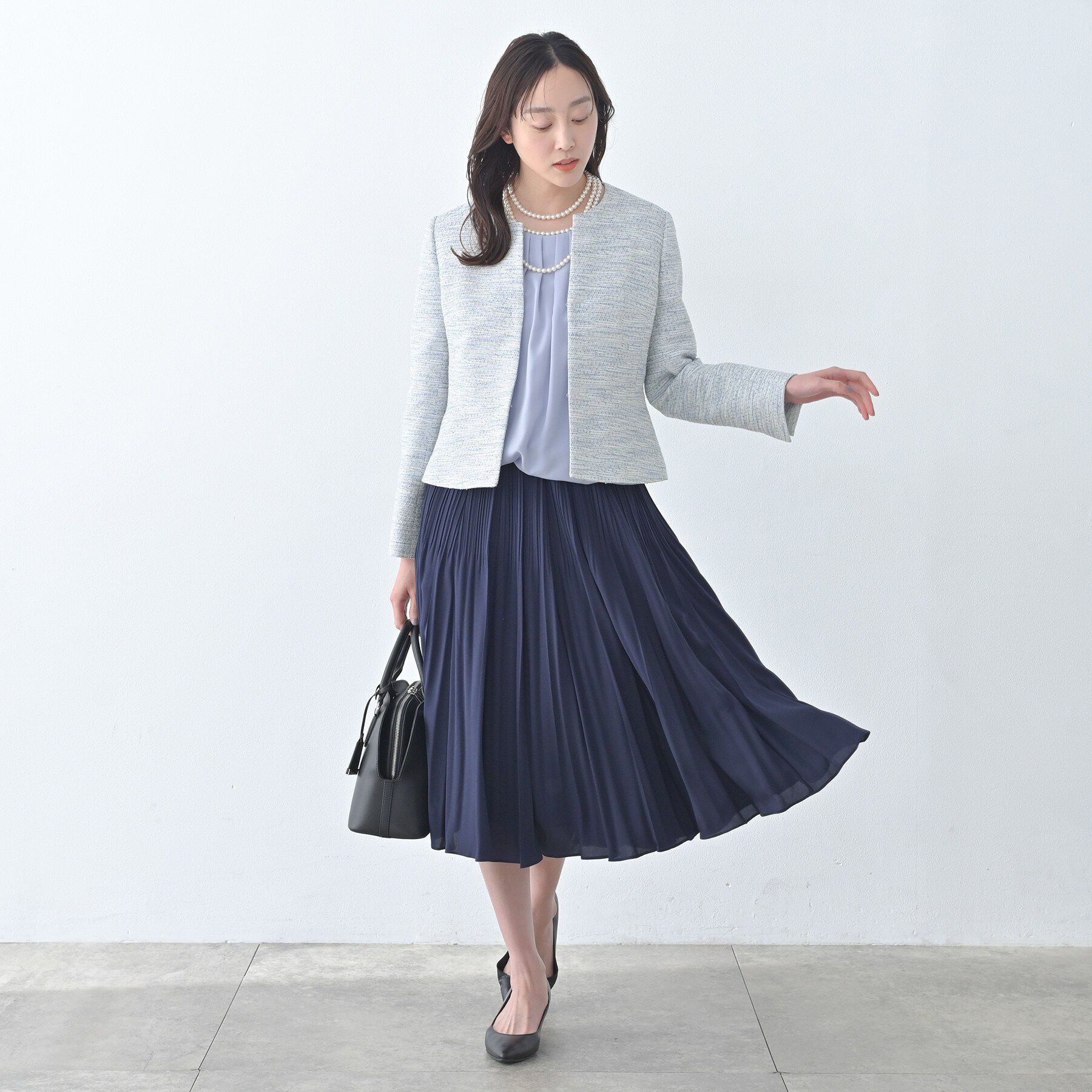 UNTITLED「【きれいめ】ツイード ペプラムジャケット」|ノーカラージャケット|