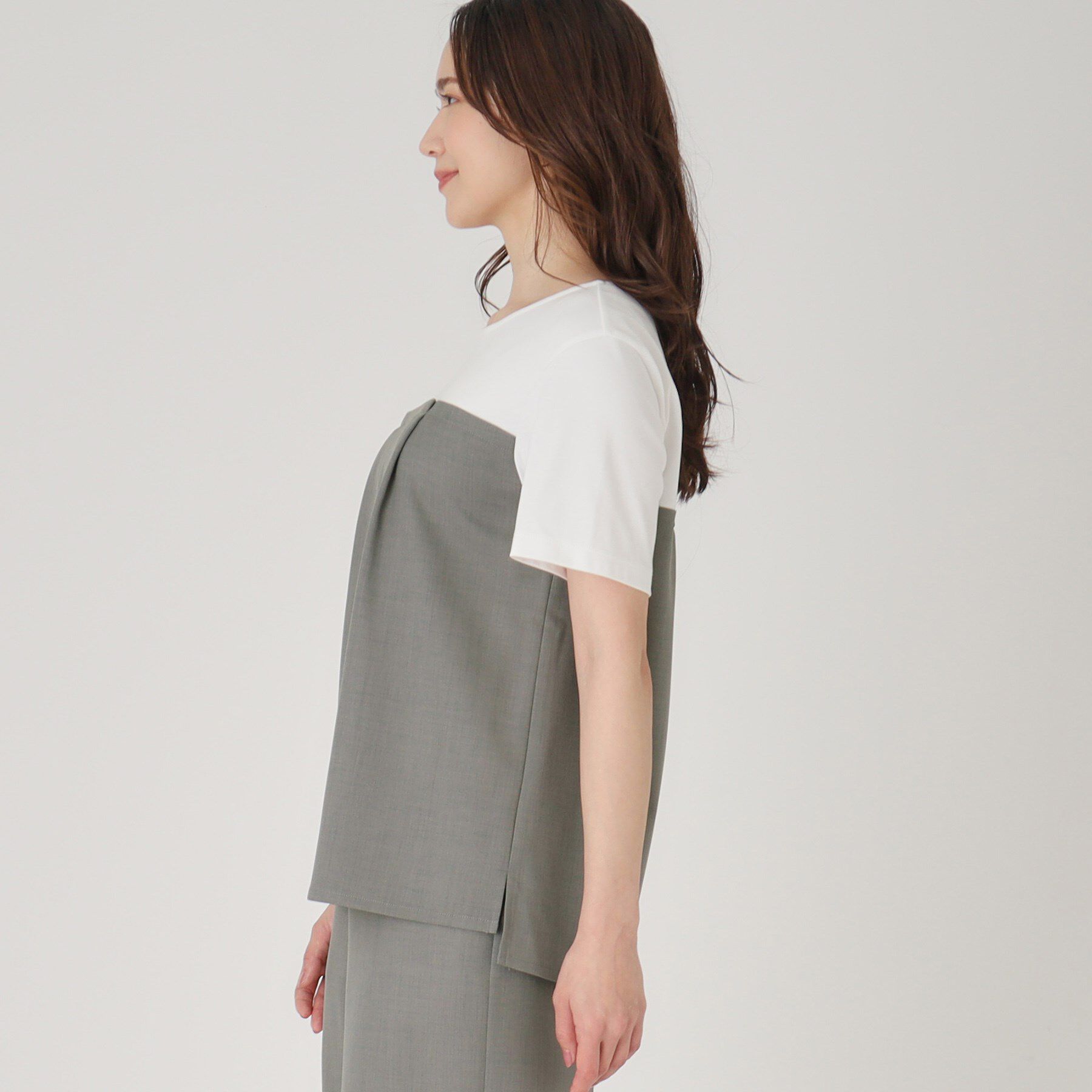 COUP DE CHANCE「【洗える／日本製／ビスチエレイヤード風／セットアップ可】異素材組合せのジャージプルオーバー」|Tシャツ・カットソー|